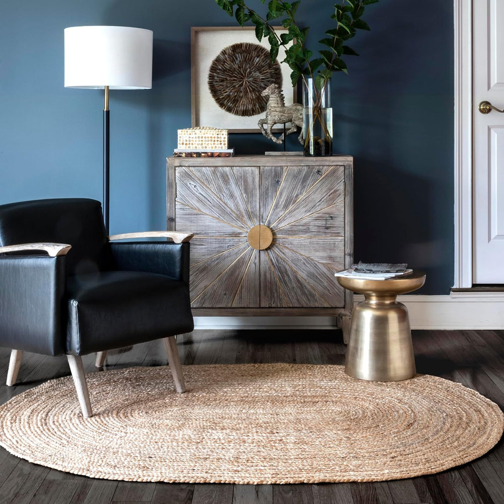 nuLOOM Rigo Natural Solid Flatweave Area Rug, Oval 4' x 6'