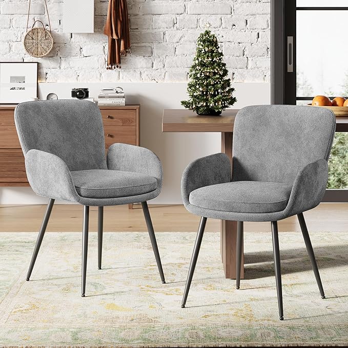 VKNOW Modern Dining Chairs Set of 6, Upholstered Dining Room Chair with Armre...