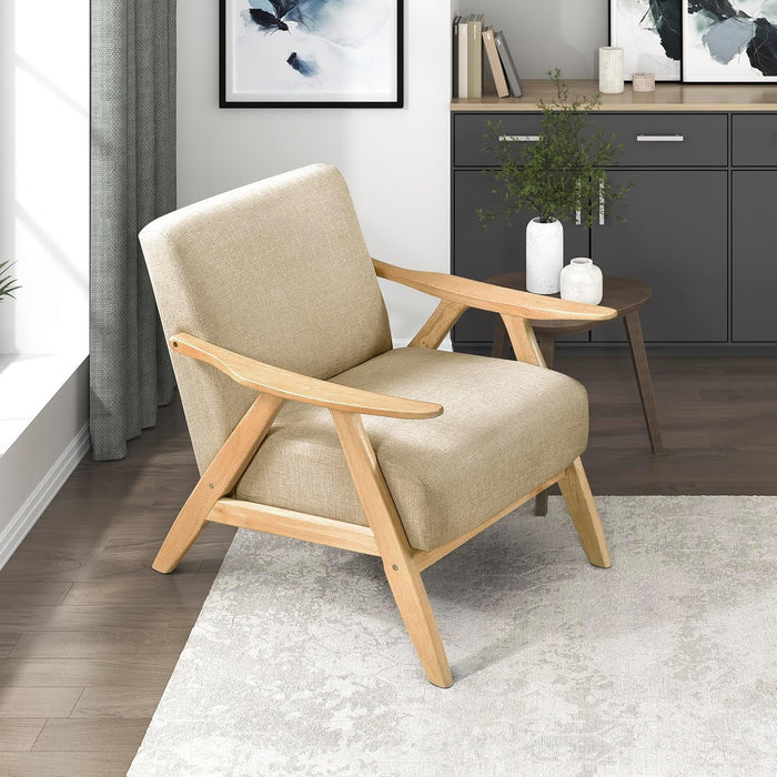 Lexicon Mid Century Modern Accent Chair, Natural Wood Frame, Light Brown