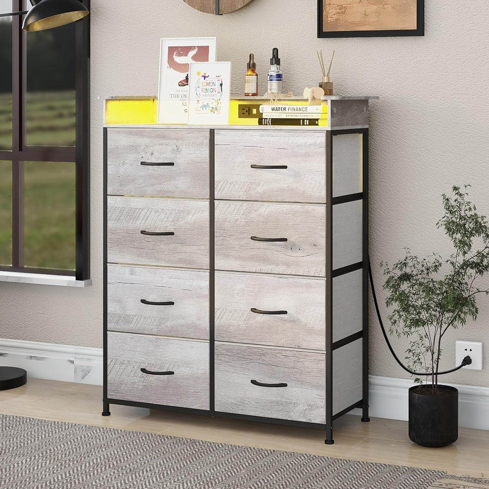 Dresser for Bedroom with Charing Station Grey Dresser with LED Lights Tall Dr...