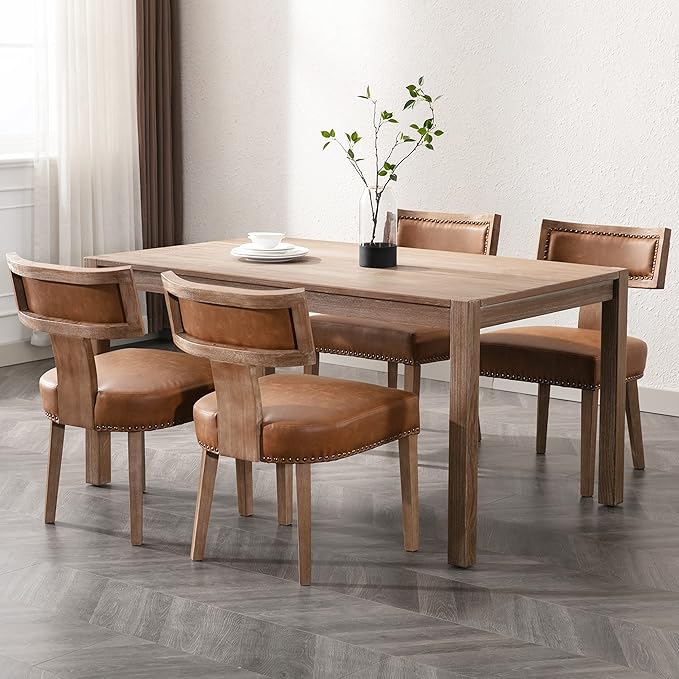 Mid Century Modern Dining Chairs Set of 2 PU Leather Upholstered Kitchen Side...