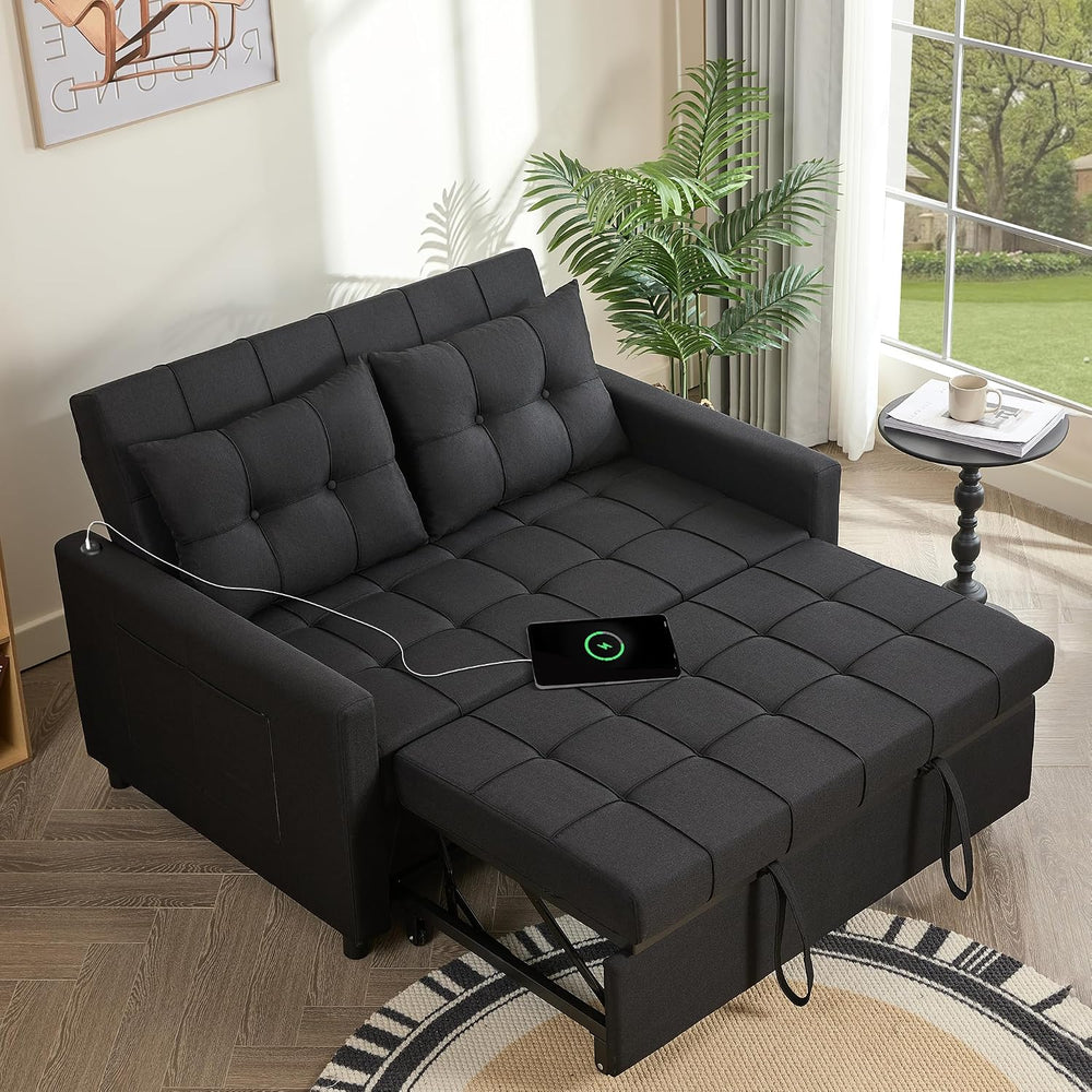 GOSUHI 52" 3-in-1 Convertible Sleeper Sofa Bed, Linen, Black