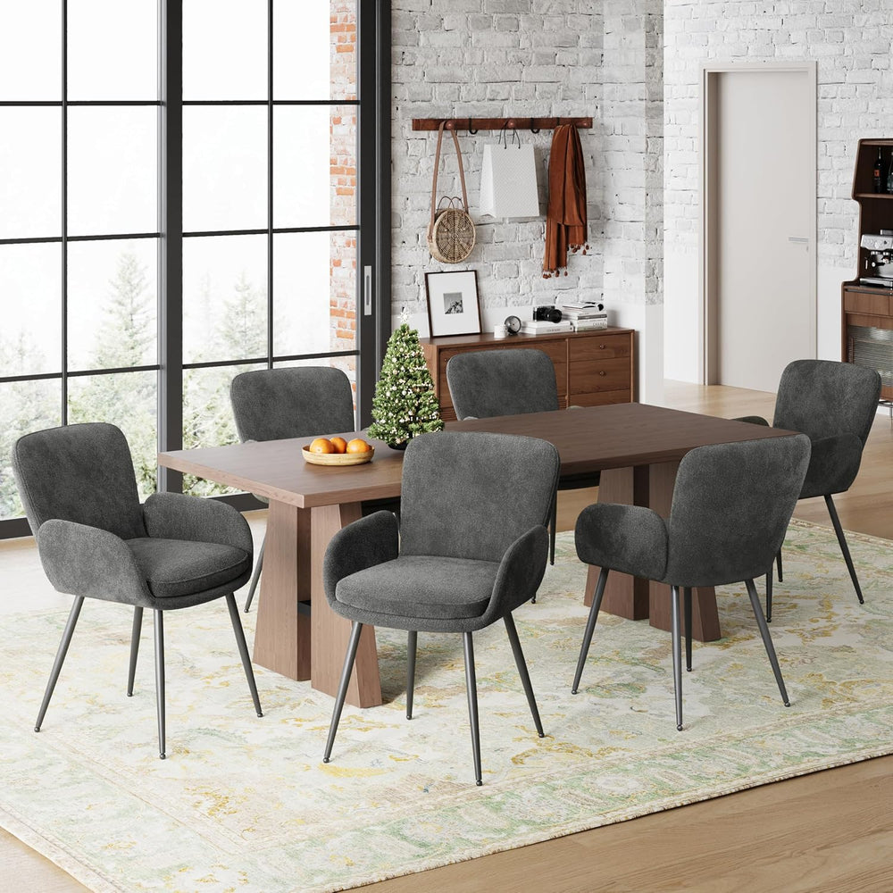 VKNOW Modern Dining Chairs Set of 6, Upholstered Dining Room Chair with Armre...