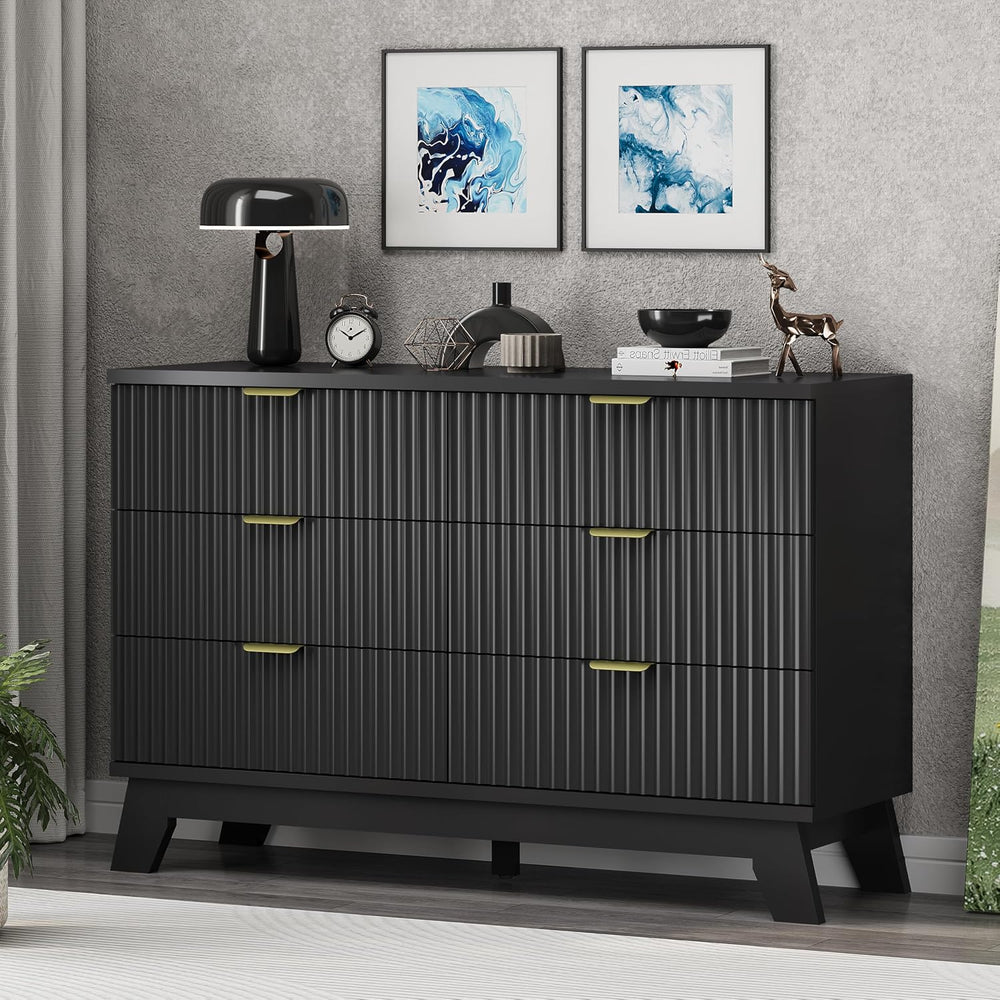 Fluted Dresser for Bedroom with 6 Drawers, 48" Wide Wooden Chest of Draw...