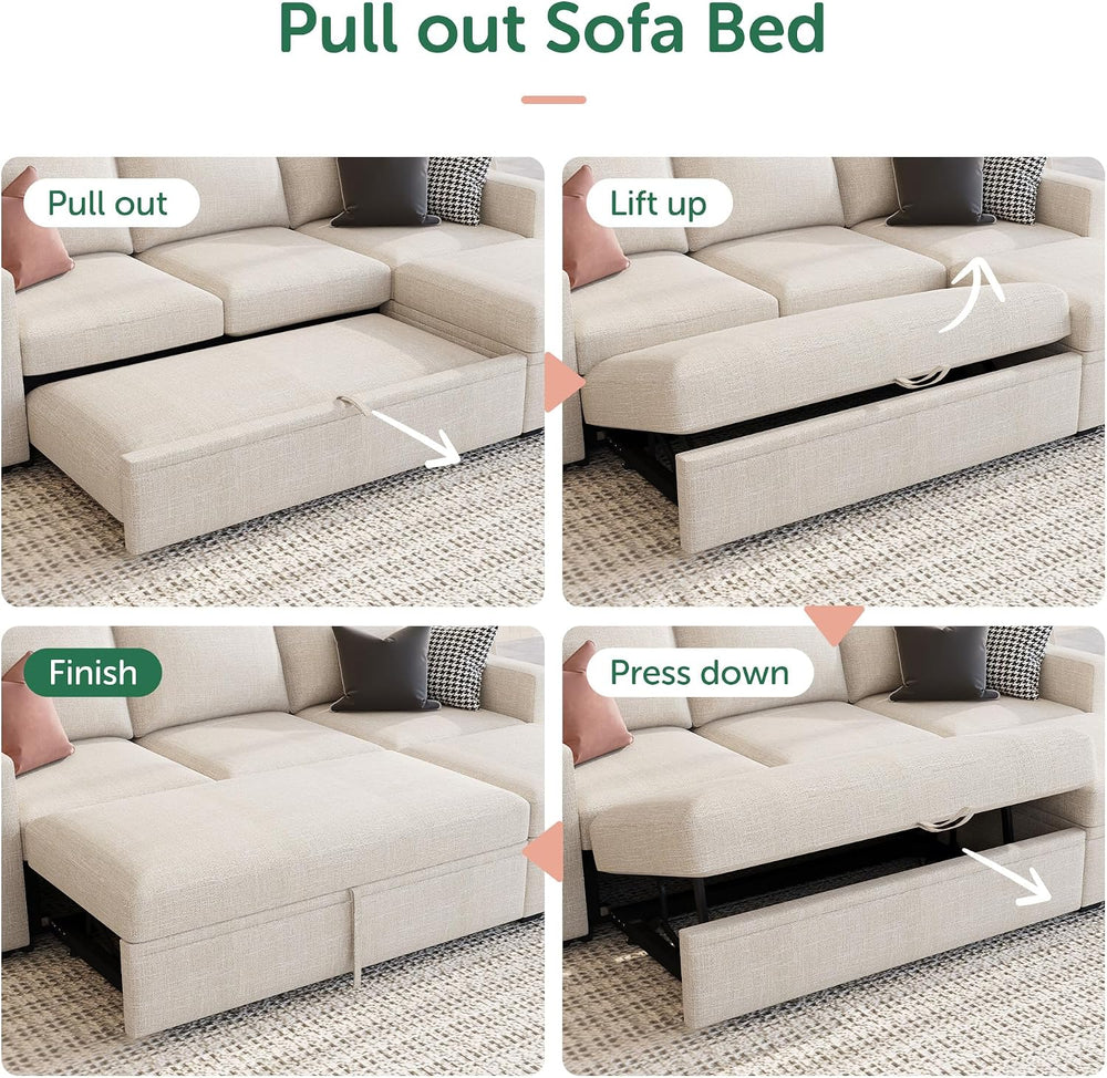 HONBAY Modular Sectional Sleeper Sofa with Pull Out Bed, L Shaped Couch with ...