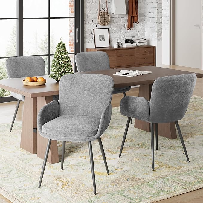 VKNOW Modern Dining Chairs Set of 6, Upholstered Dining Room Chair with Armre...