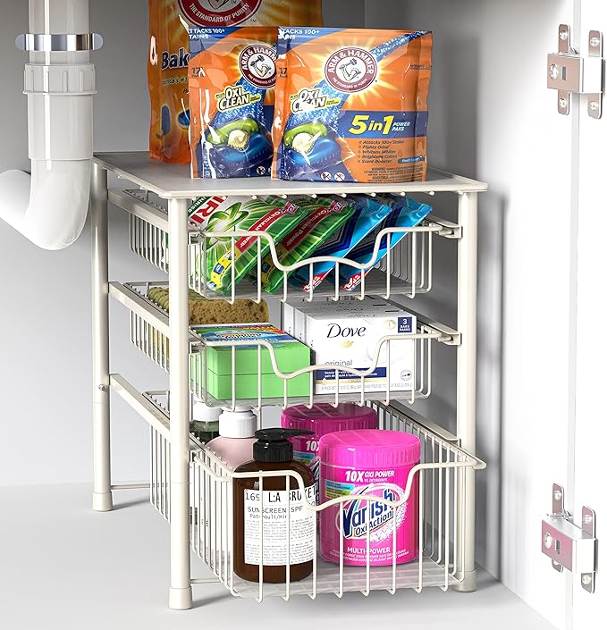 Simple Houseware Stackable 3 Tier Sliding Basket Organizer Drawer