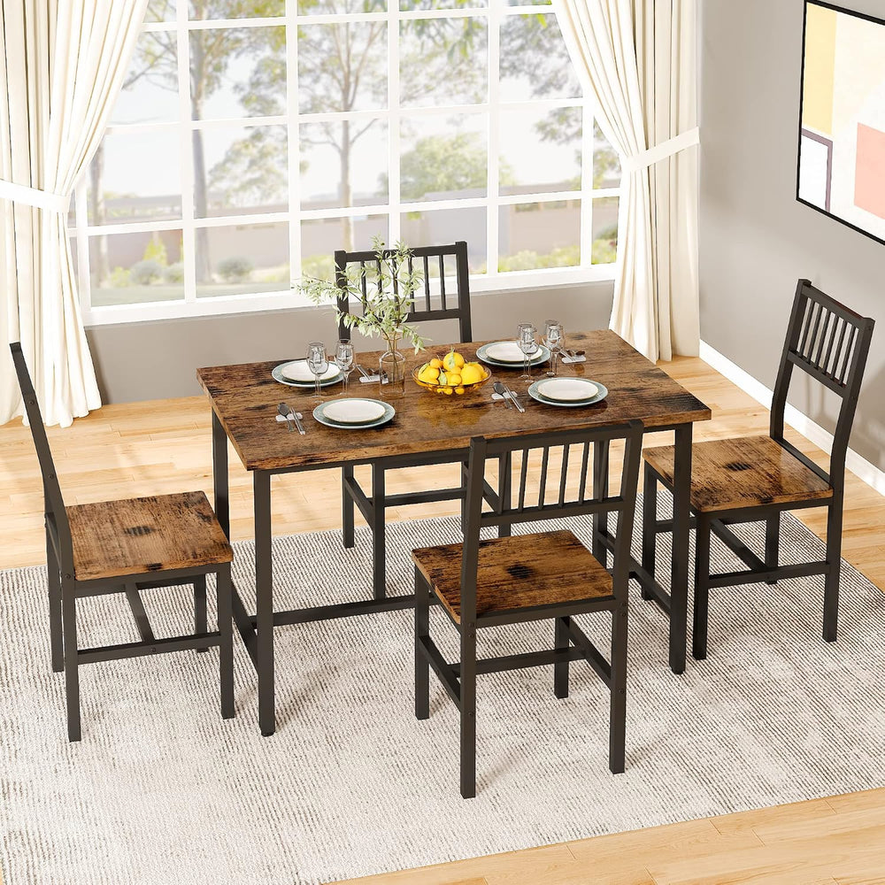 AWQM Dining Table Set for 4, Industrial Table with Chair Set, Rustic Brown | ...
