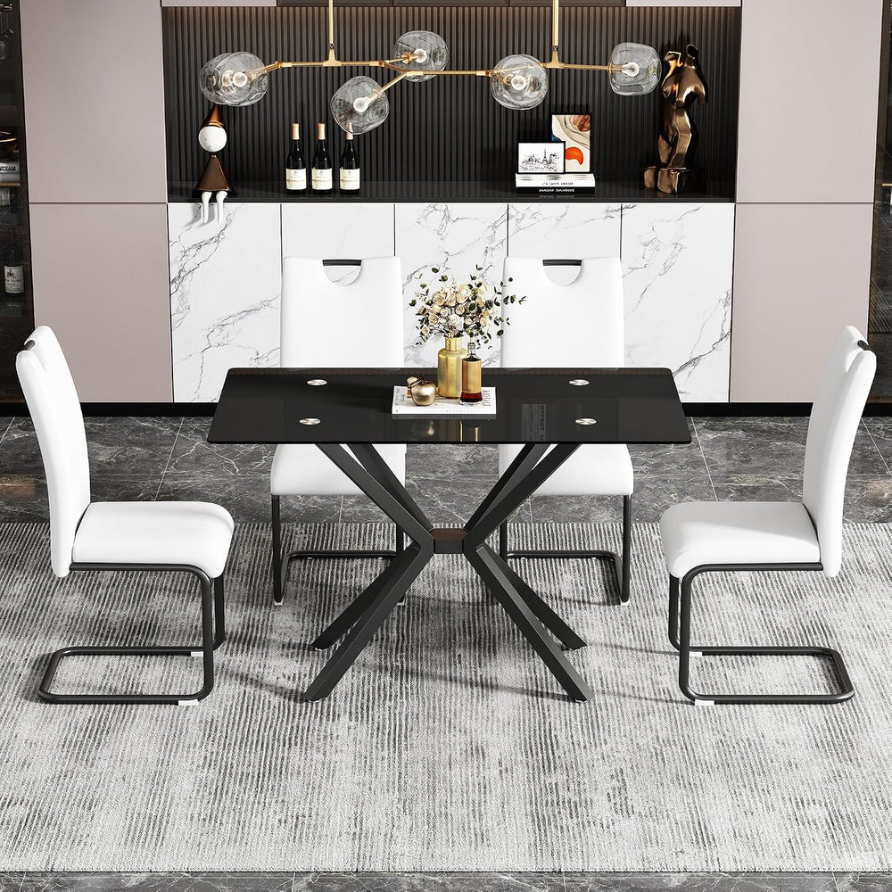 47.24 Inch Rectangular Glass Dining Table Modern Kitchen Glass Top Table for ...