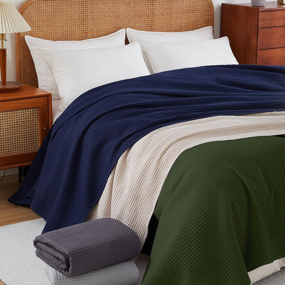 100% Cotton Waffle Throw Blanket for Bed Queen Size Olive Green, 90" x 9...