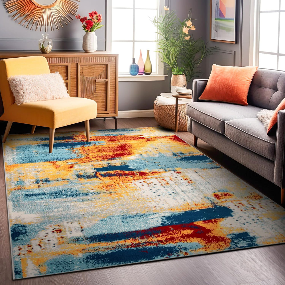 Rugshop Abstract Fade-Resistant Living Room Area Rug Multi 7'10" x 1...