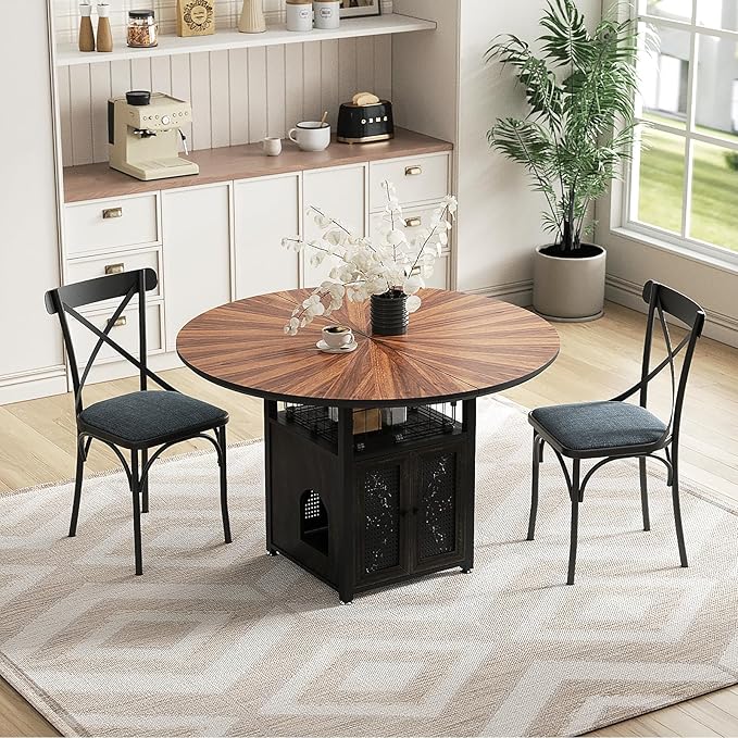 47" Round Dining Table Set for 4-6 People, Large Farmhouse Kitchen Dinin...