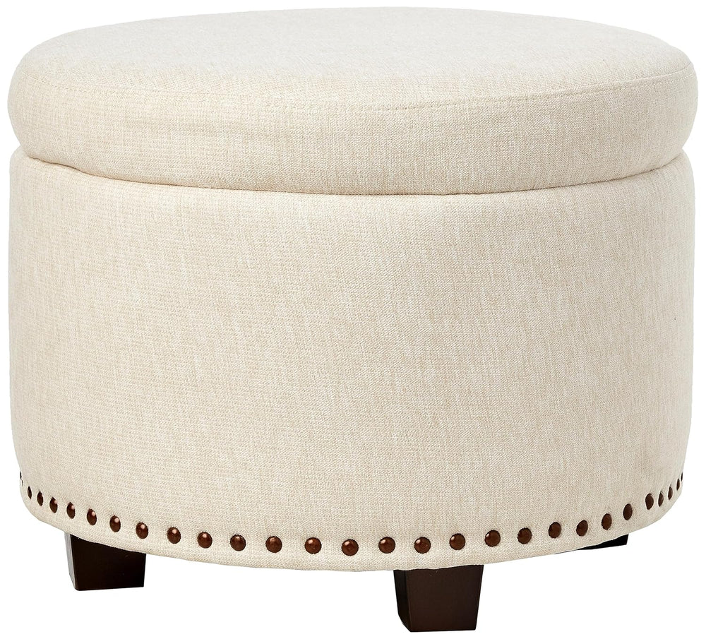 Evolur Vienna Ottoman with Nailhead Trim in Sweet Cream, Made from Sturdy and...