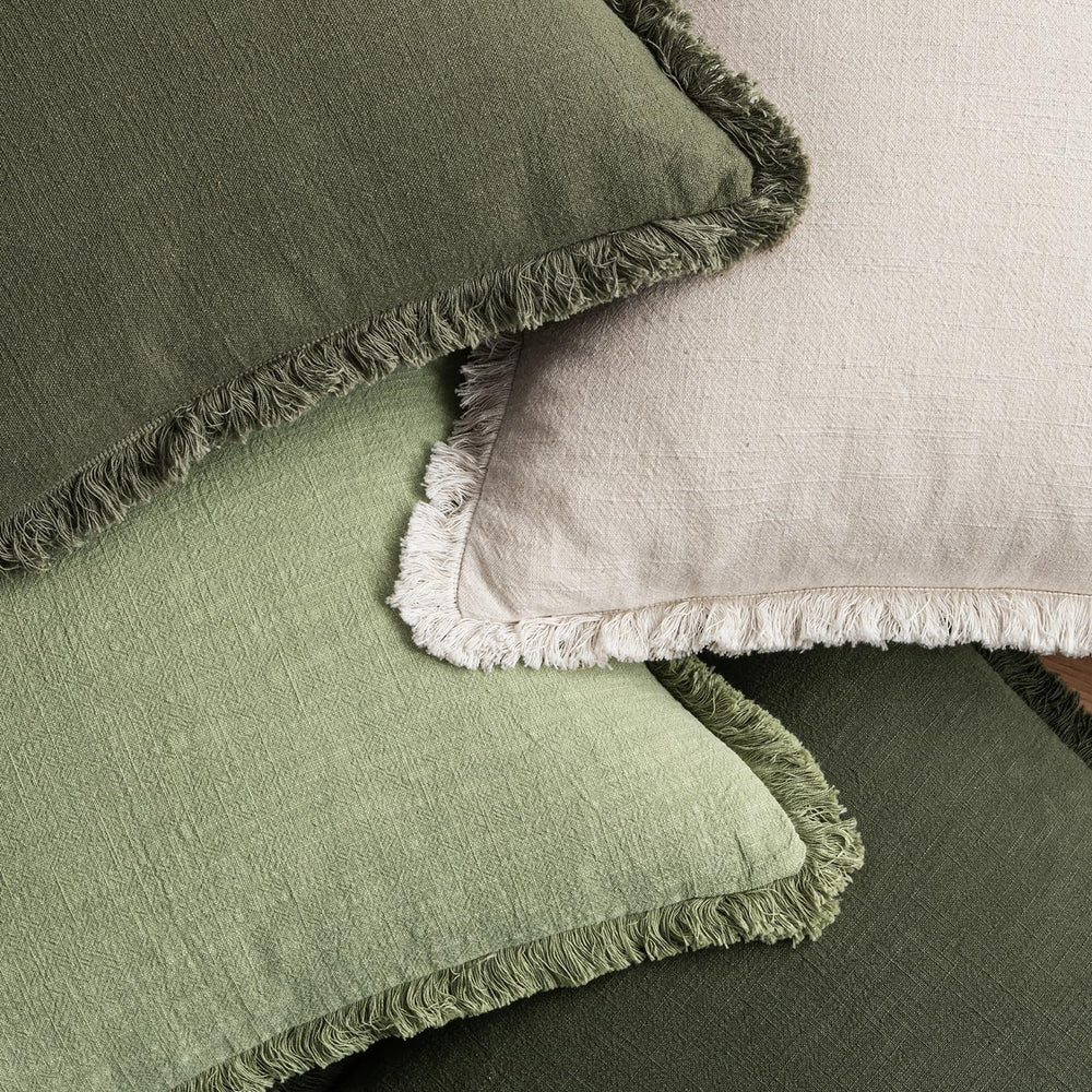MIULEE Decorative Linen Fringe Throw Pillow Covers 18x18 Beige/Sage Green