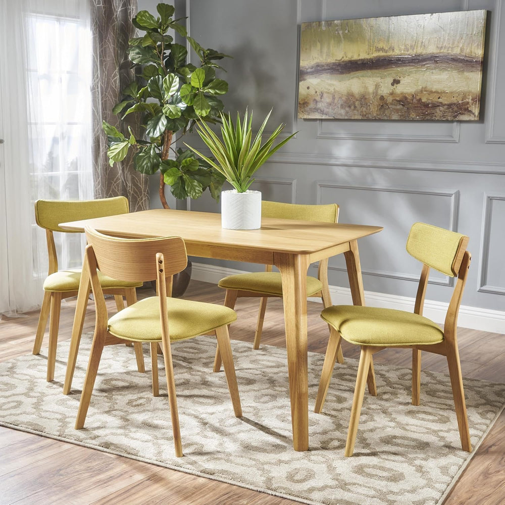 Christopher Knight Home Megann Mid-Century Wood Dining Set with Fabric Chairs...