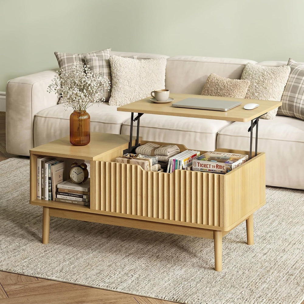 LYNSOM Wood Lift Top Coffee Table with Storage,Rising Coffee Tables with Hidd...