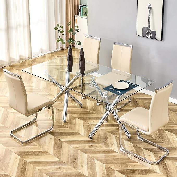 AZmac Modern Leather Dining Chairs Set of 4,Armless Kitchen Chairs,Dining Roo...