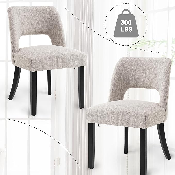 VKNOW Wooden Dining Chairs Set of 2, Modern Fabric Upholstered Dining Room Ch...