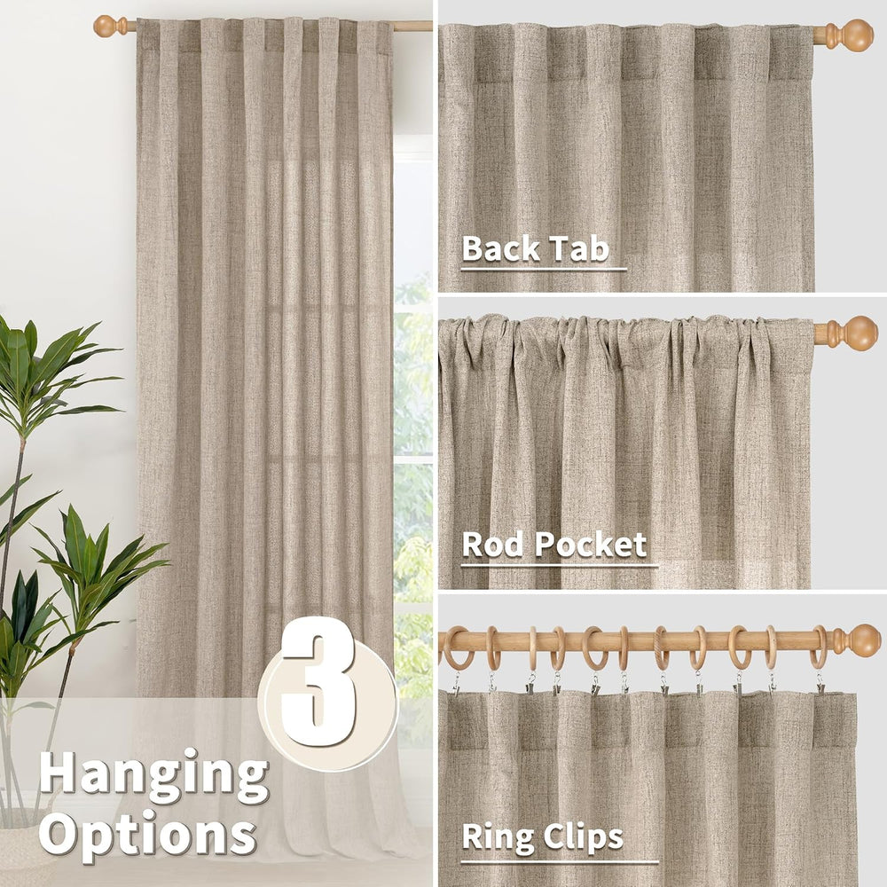 YoungsTex Oatmeal Linen Farmhouse Curtains 84 Inches Long for Living Room