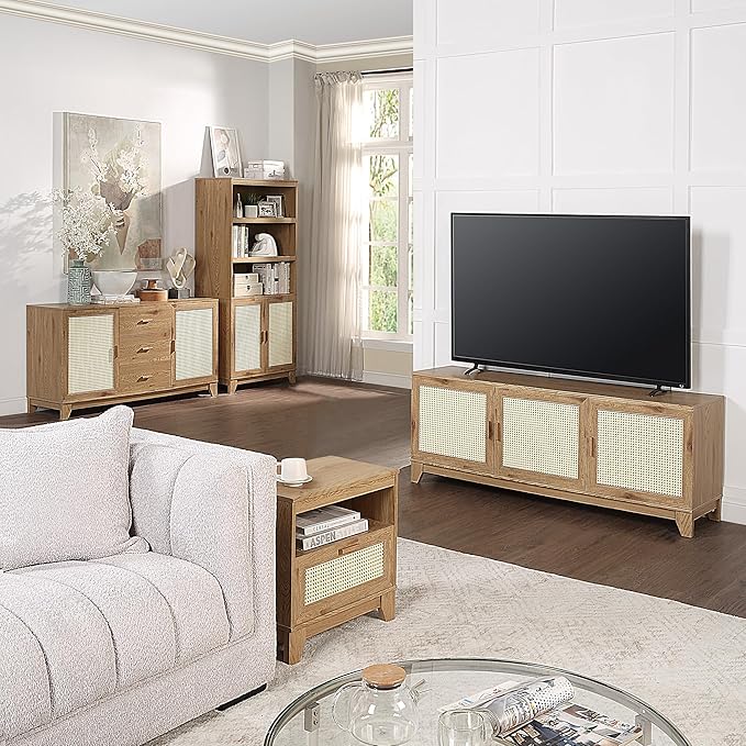 Manhattan Comfort Sheridan Modern Cane Bookcase with Adjustable Open Shelves,...