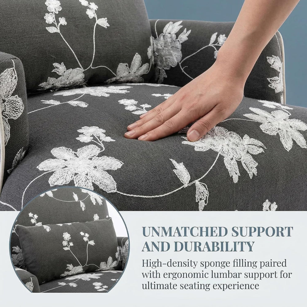Shunzhi Floral Accent Chairs Set of 2 Farmhouse Upholstered Armchair Linen Re...