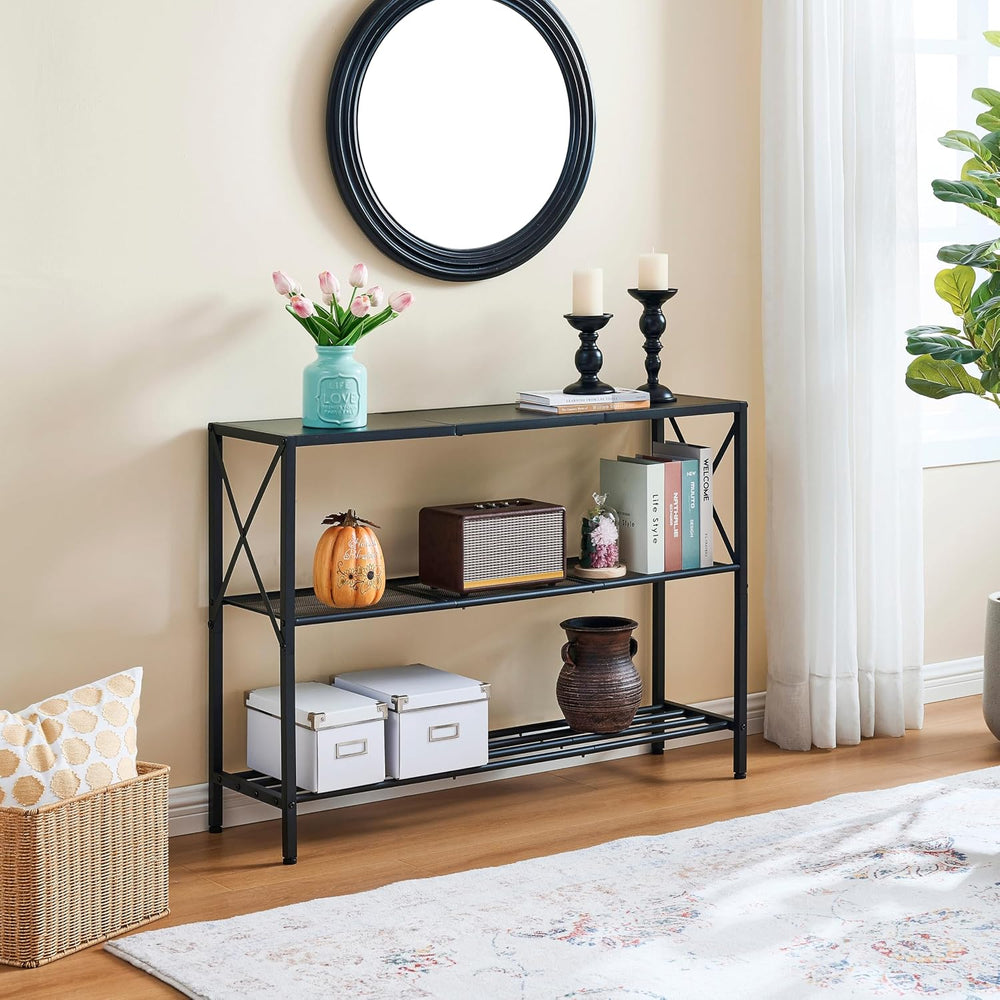 Hoctieon Industrial Console Table, 3 Tier Entryway Table, Hallway Table, Narr...