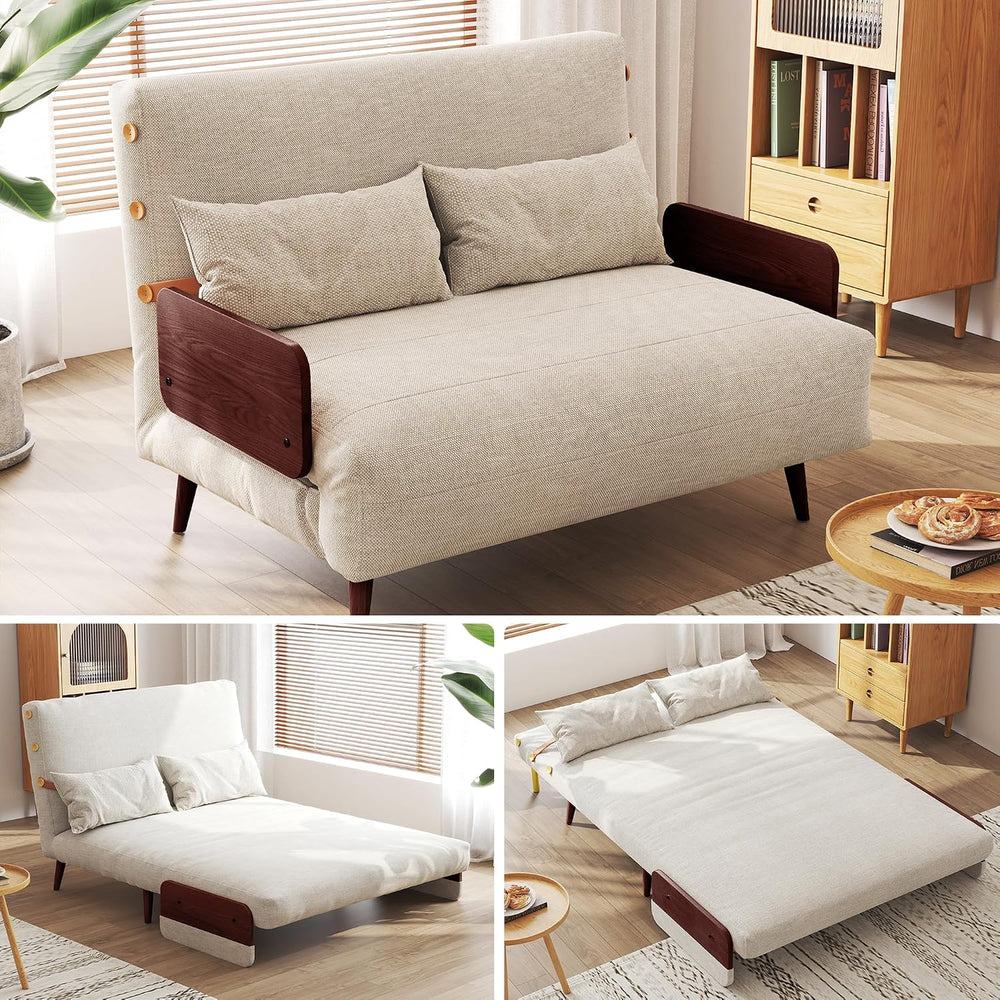 JASIWAY 3-in-1 Convertible Sleeper Chair, 45" Sofa Bed with Walnut Armrest