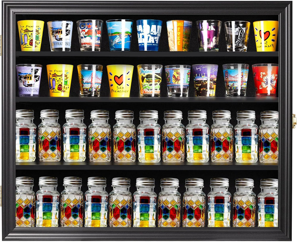 Display Case Cabinet Wall Curio Cabinet for Salt & Pepper Shakers Shot Gl...