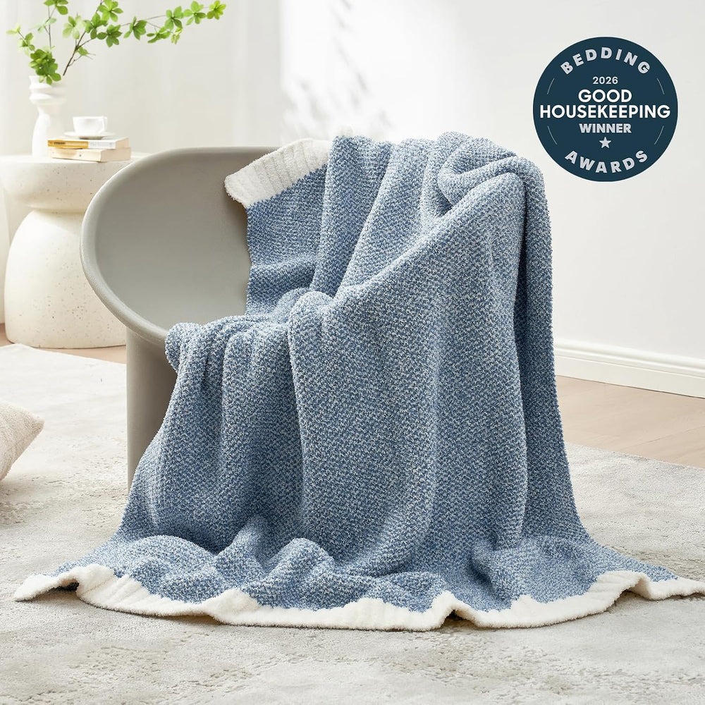 Snuggle Sac Blue Throw Blankets for Couch, Reversible Super Soft Warm Blanket...