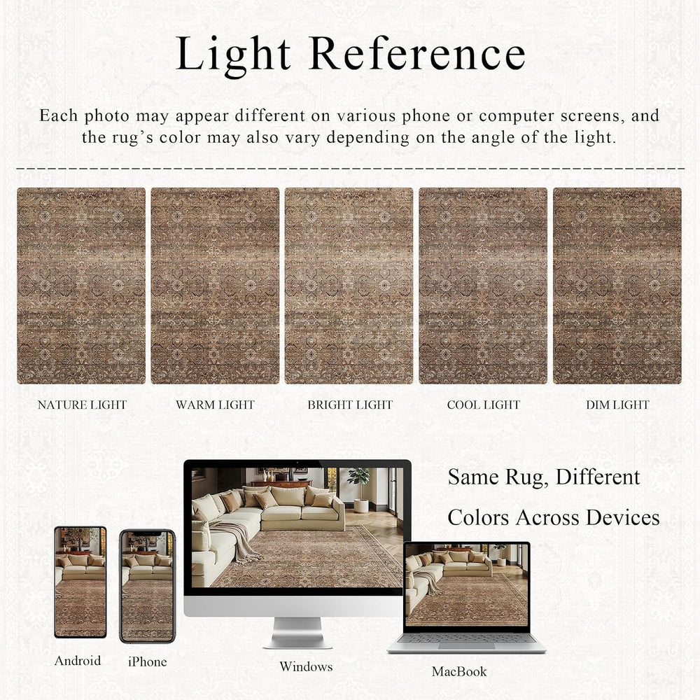 Schweek 10x14 Washable Area Rug Brown Neutral Vintage Distressed Large Rugs