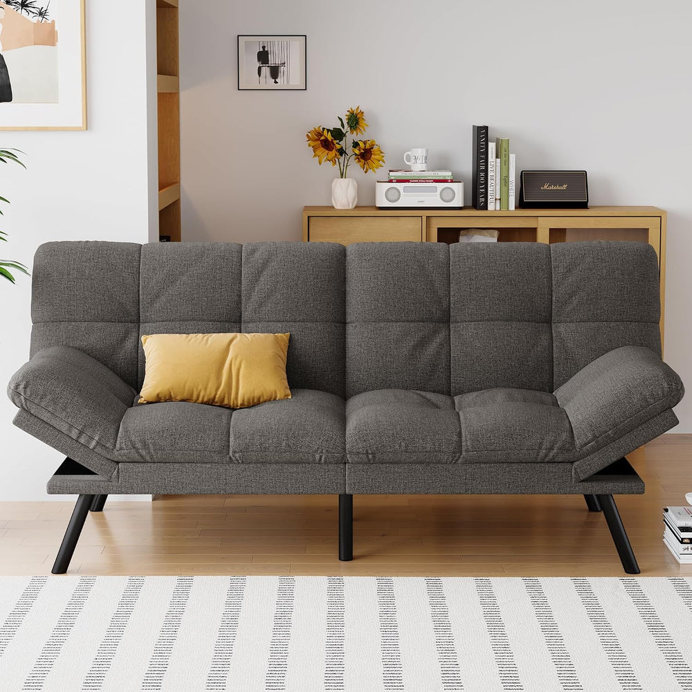 Futon Sofa Bed Convertible Couch, Grey Linen Sofa Bed