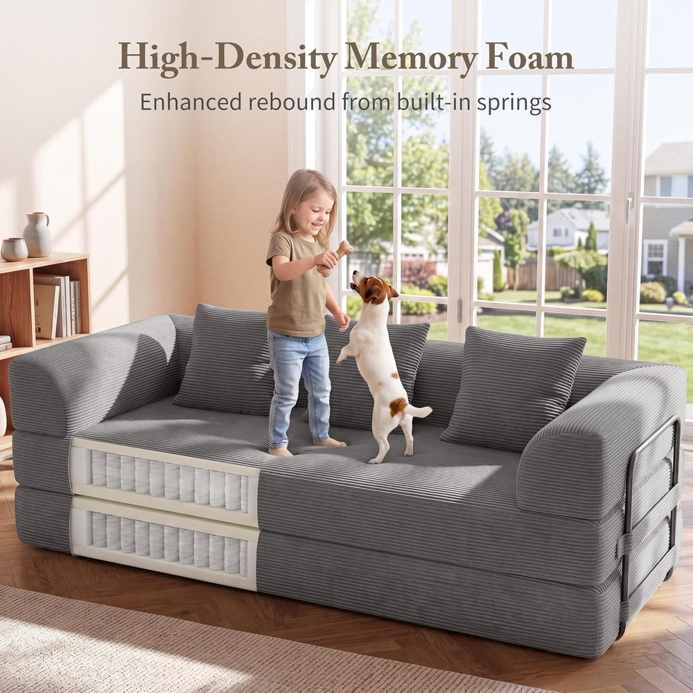 89" Convertible Futon Sofa Bed, Boneless Couch for Living Room, 3 Seater