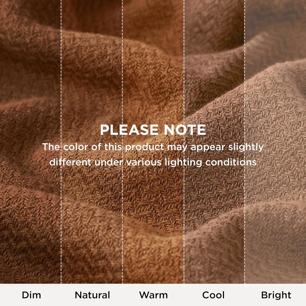 Bedsure 100% Cotton Blanket, Herringbone Weave, Queen Size, Burnt Orange