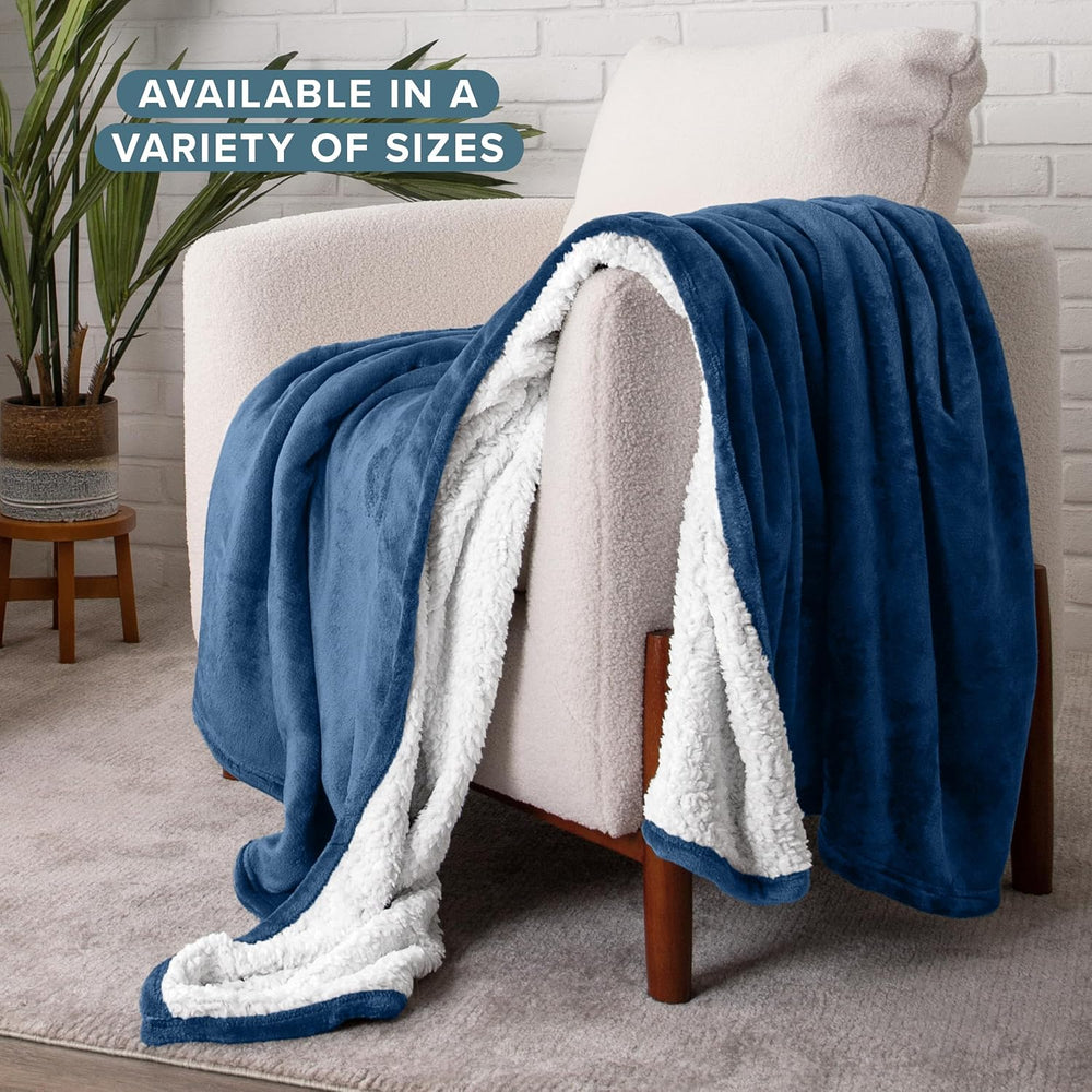 Bare Home Sherpa Fleece Blanket (Full/Queen, Dark Blue)