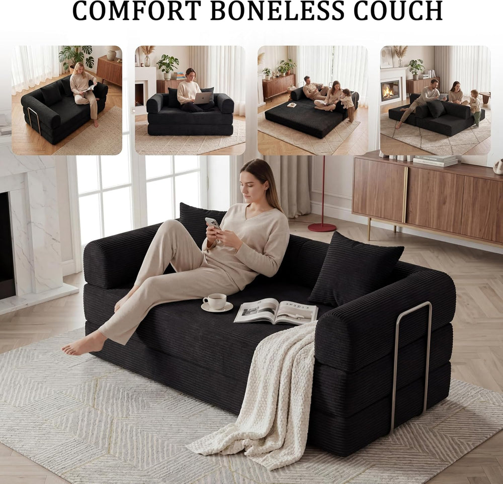 Futon Sofa Bed Modular Loveseat Sleeper Folding Pull Out Couch with Pillows, ...