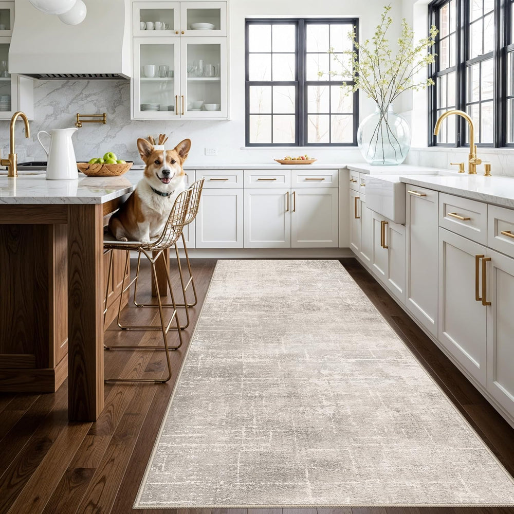 Hallway 4x10 Washable Runner Rug:Stain Resistant Abstract Rug