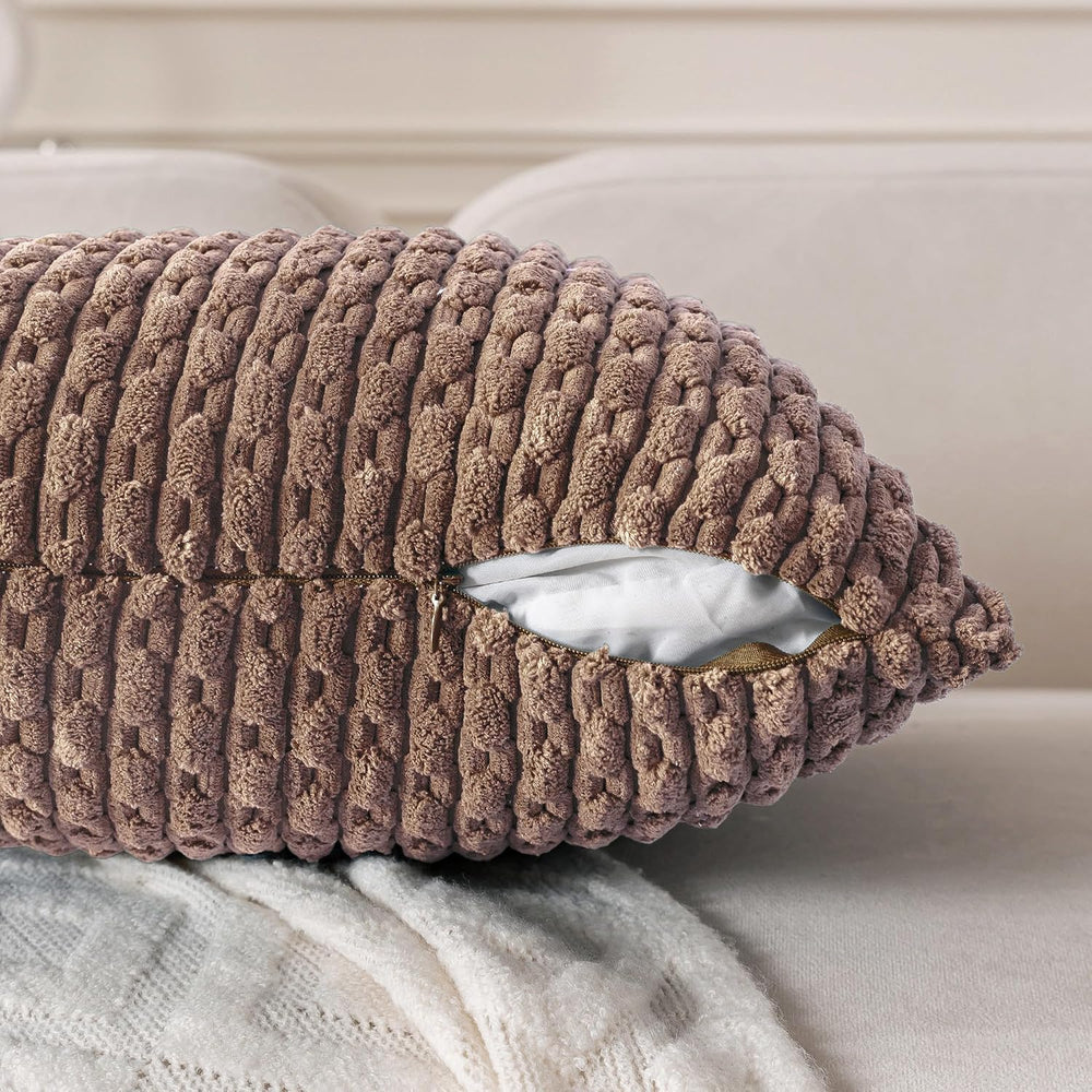 Set of 4 Light Brown Decorative Throw Pillow Covers 22x22 Inch Corduroy Pillo...