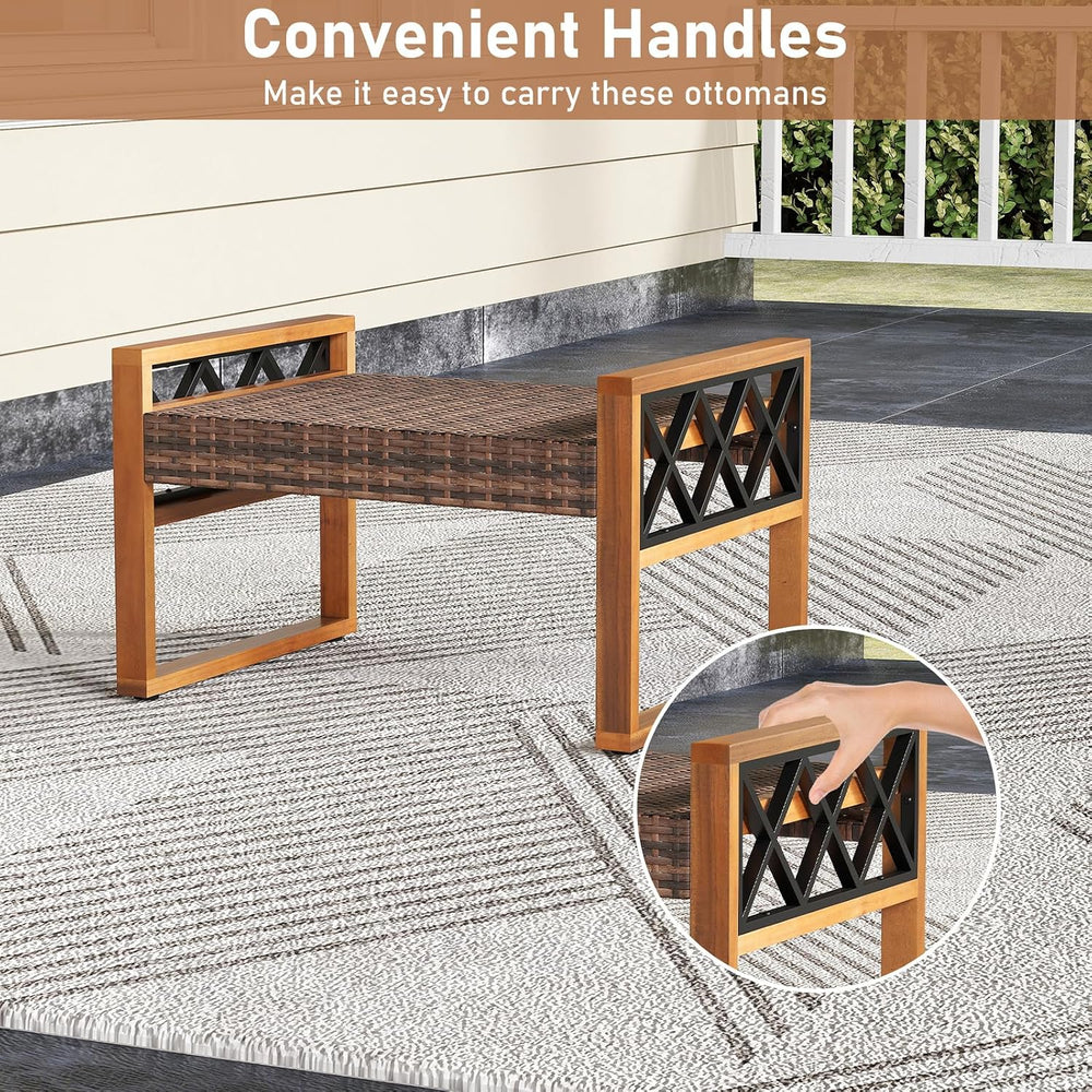 Tangkula Rattan Wicker Outdoor Ottoman Set of 2, Patio 3-in-1 Footstools with...