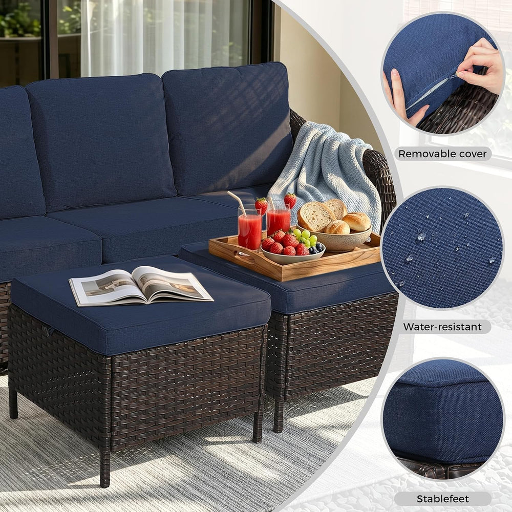 77 inch Outdoor Wicker 3 Seater Sofa, All-Weather Use Patio Rattan Sofa with ...