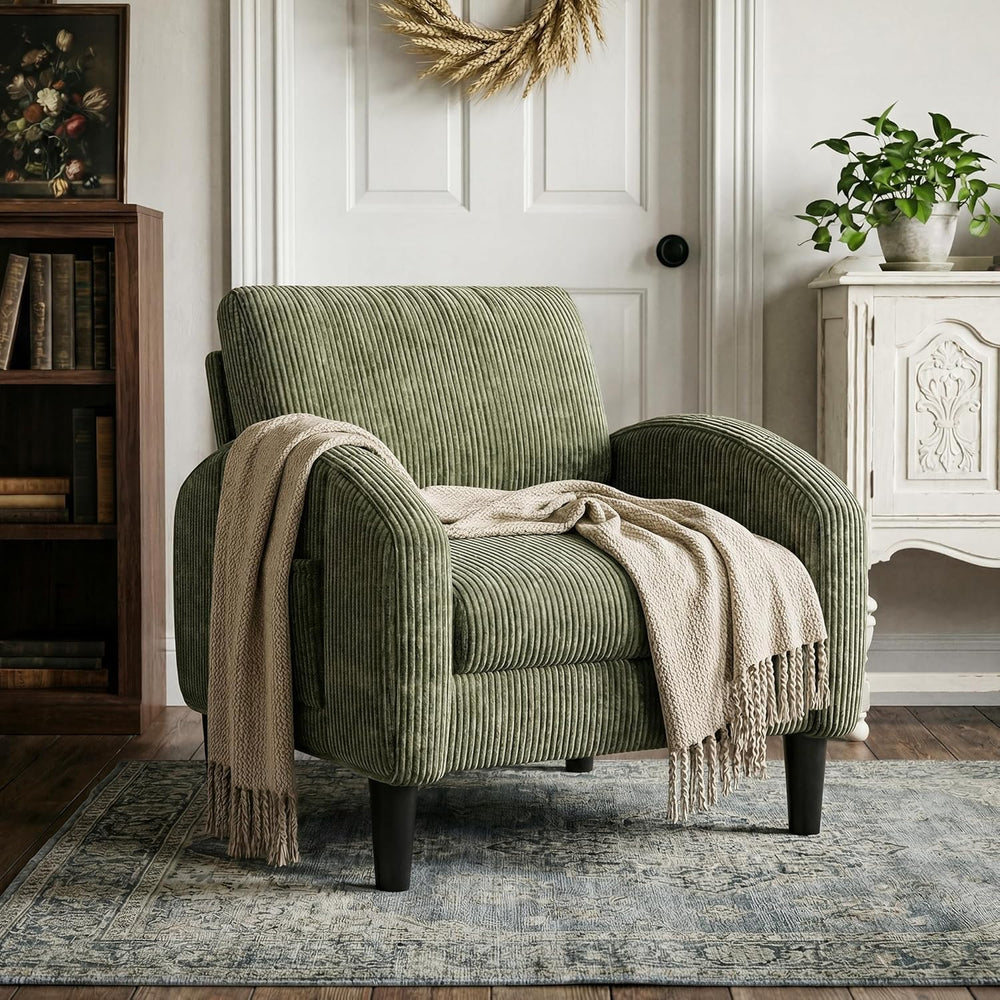 Homkdom Accent Chair with Side Pockets & Ergonomic Backrest,Green | Cordu...