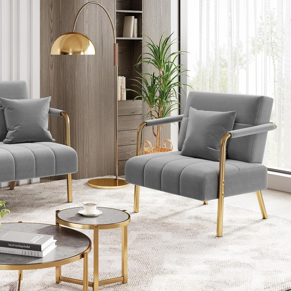 Yaheetech 30" Velvet Sofa Chair Accent Sofa with Gold Metal Leg, Light Gray