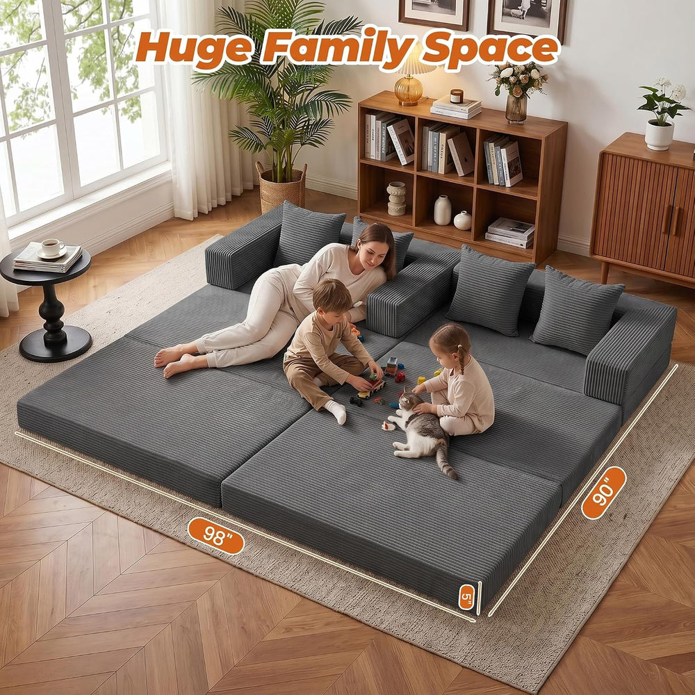 6-in-1 Tri-Folding Mattress | Cloud Boneless L-Shaped Modular Sectional Couch...