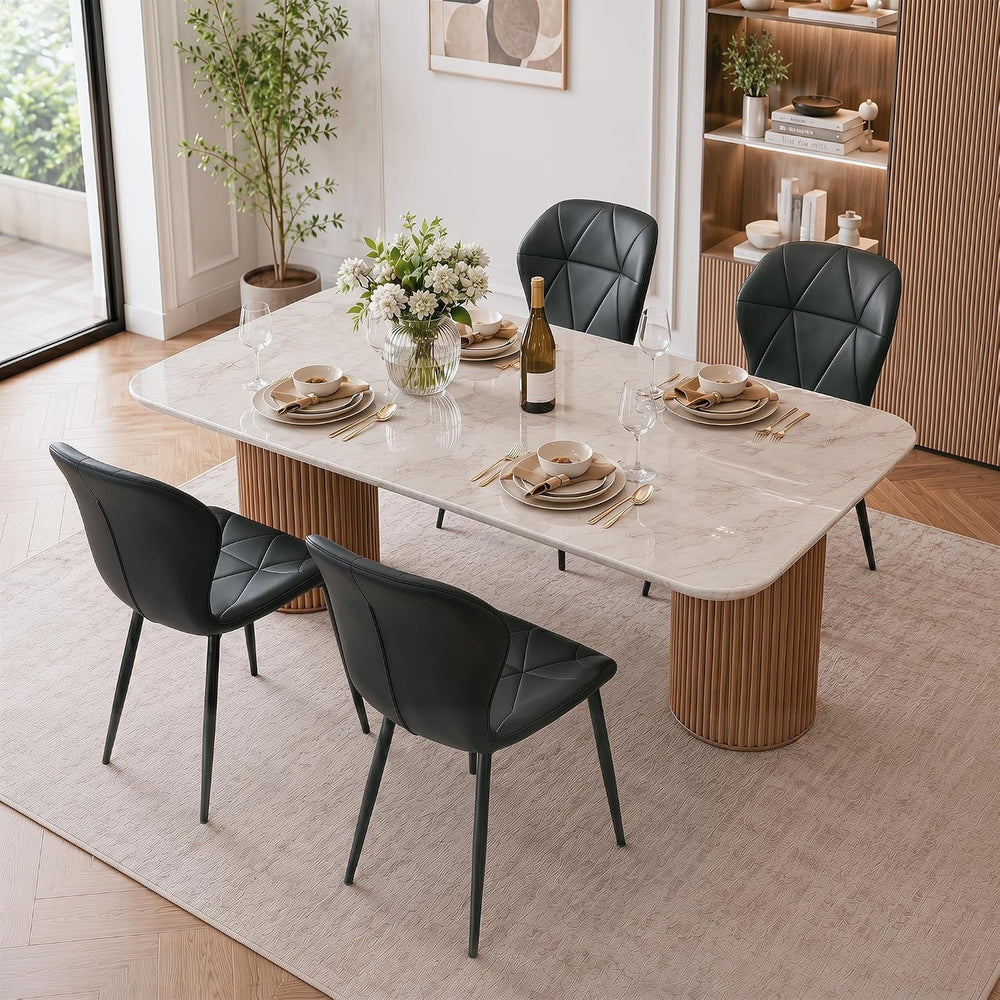 Diamond Dining Chairs Set of 4 PU Leather for Kitchen (Black)