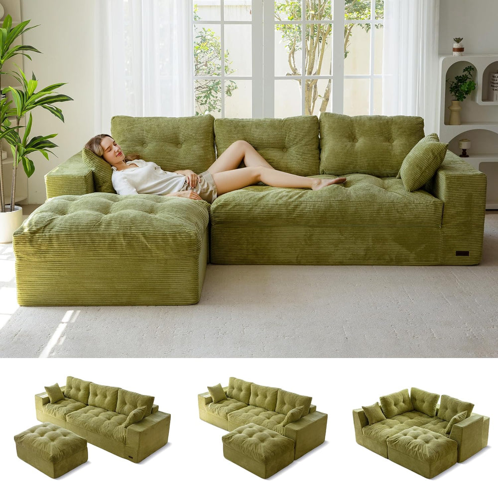 MAXYOYO 104" L Shaped Modular Sectional Sofa with Ottoman, Cloud Boneles...