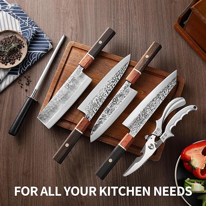 Japan Knife Set, High Carbon Steel Japan Nakiri Santoku Knife Set, Hand Forged