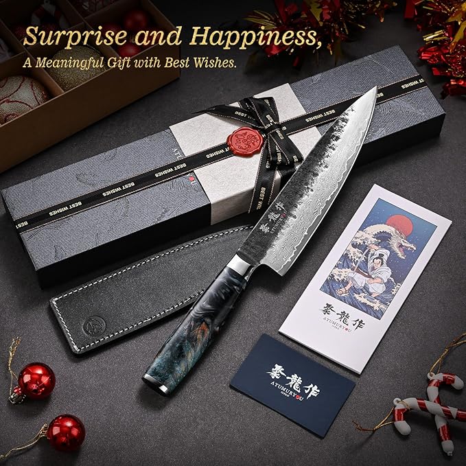 Japanese Chef Knife 8'', Hand Forged 67-Layer Damascus VG10 Core Kitc...
