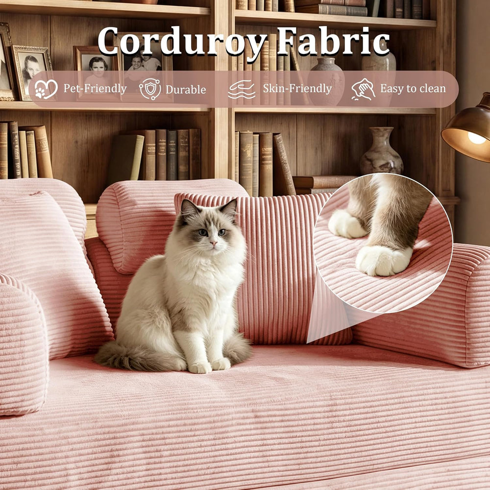 Convertible Sofa Couch Bed, 53.14"Folding Corduroy Floor Compression Lov...