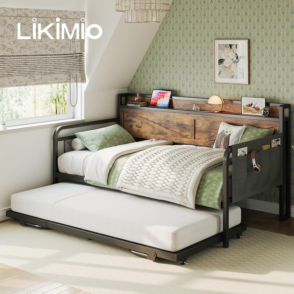 LIKIMIO Twin Daybed with Pop Up Trundle & Charging Station & Storage ...
