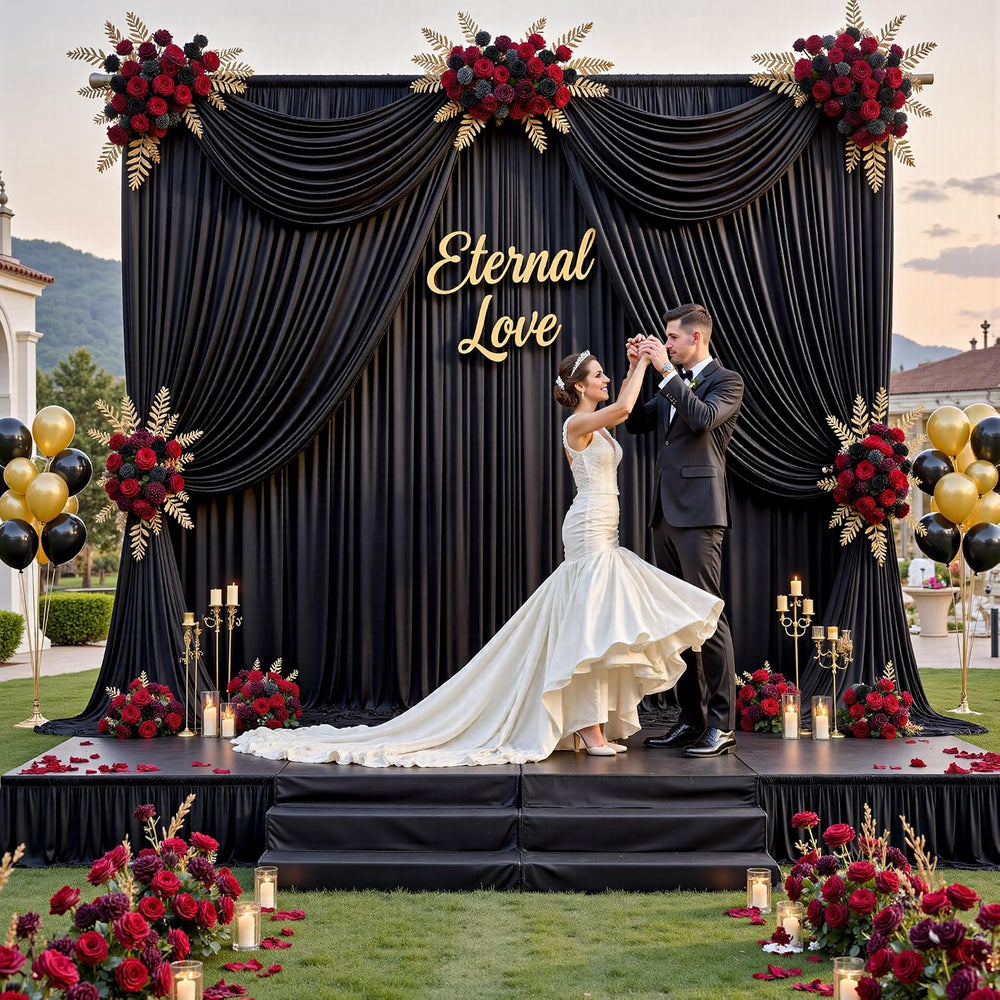 20 ft x 10 ft Wrinkle Free Black Backdrop Curtain for Parties, 4 Panels 10ft ...