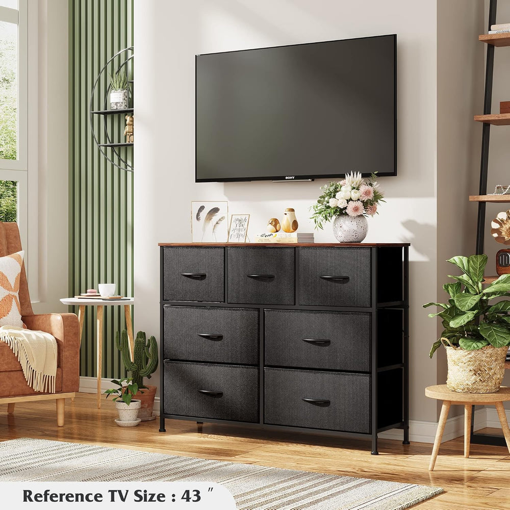 WLIVE Dresser for Bedroom, 7 Drawers, TV Stand, Rustic Brown